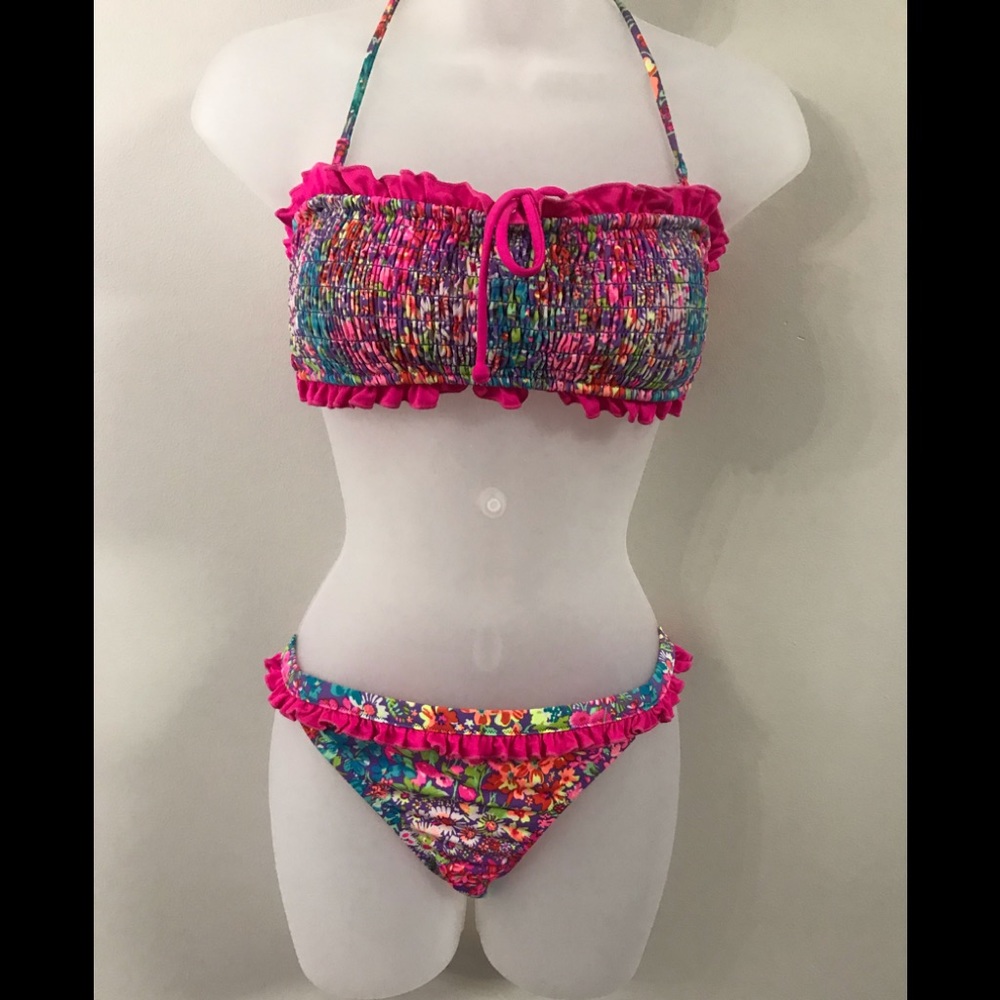 Bright floral smocked bikini